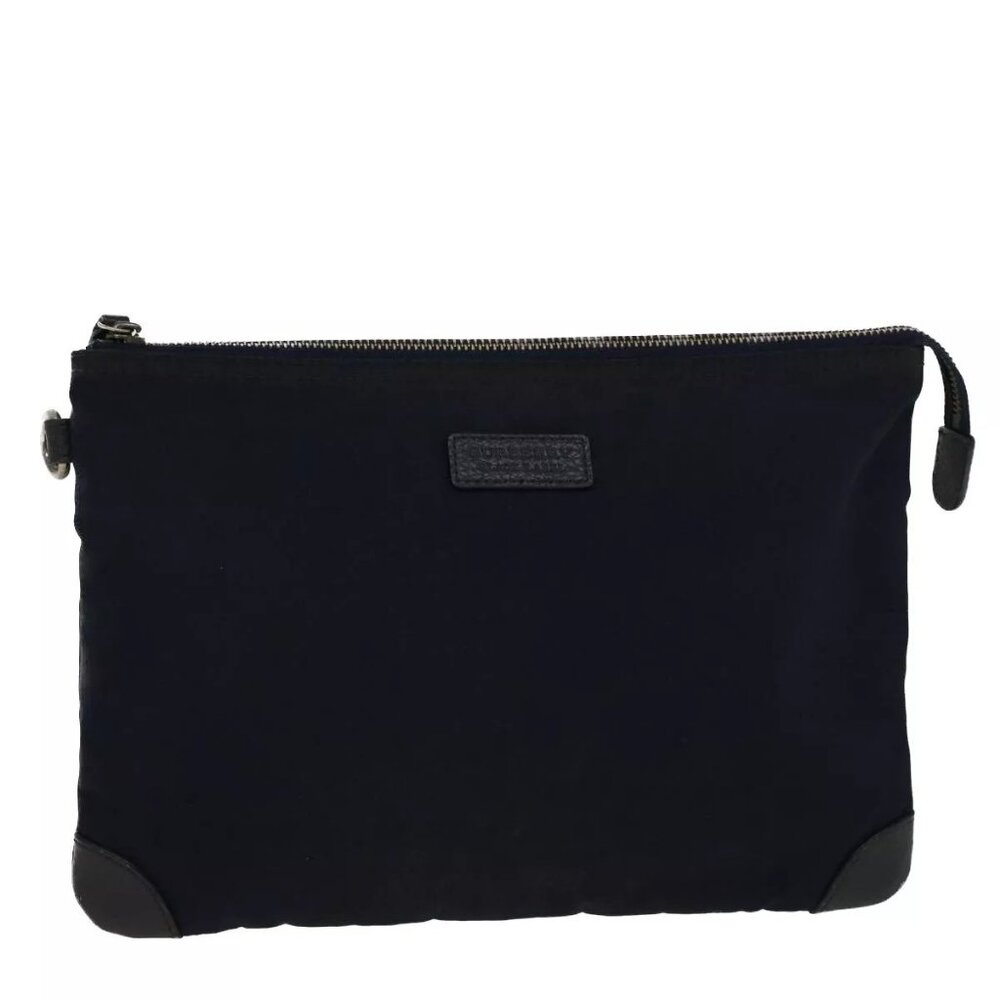 BURBERRY Black label Clutch Bag Nylon Leather Navy